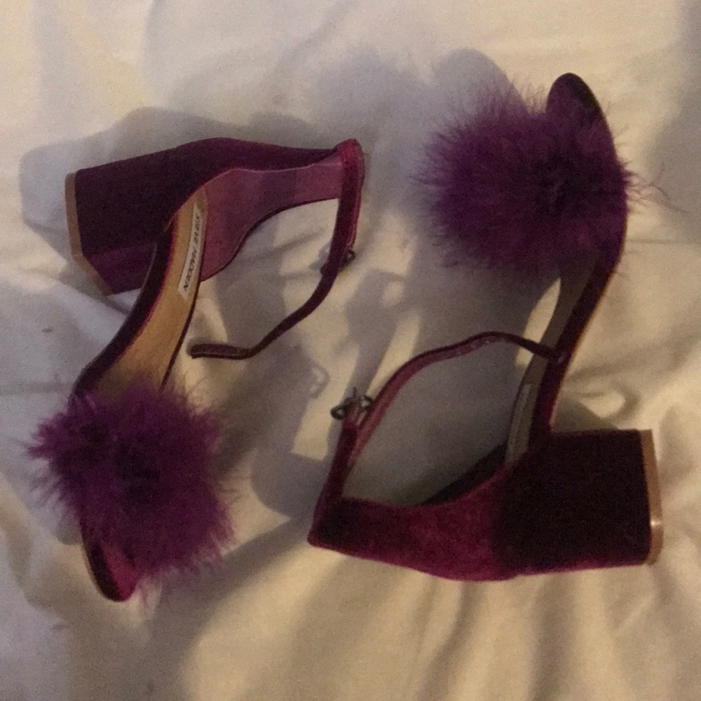 Steve Madden Velvet Magenta Fur Block Heels